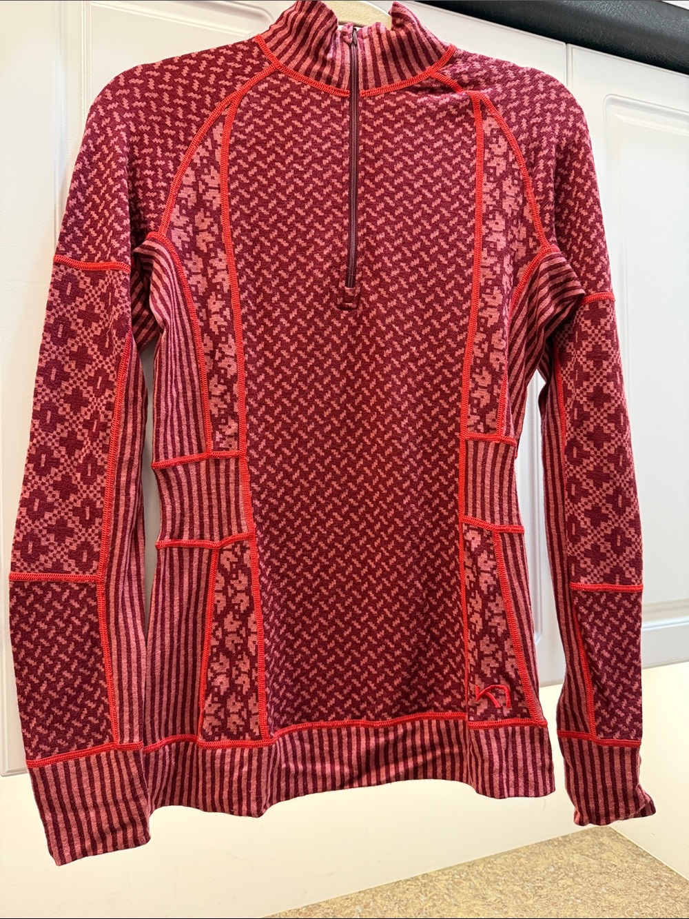 Kari Traa Red Patterned Zip-Neck Sweater